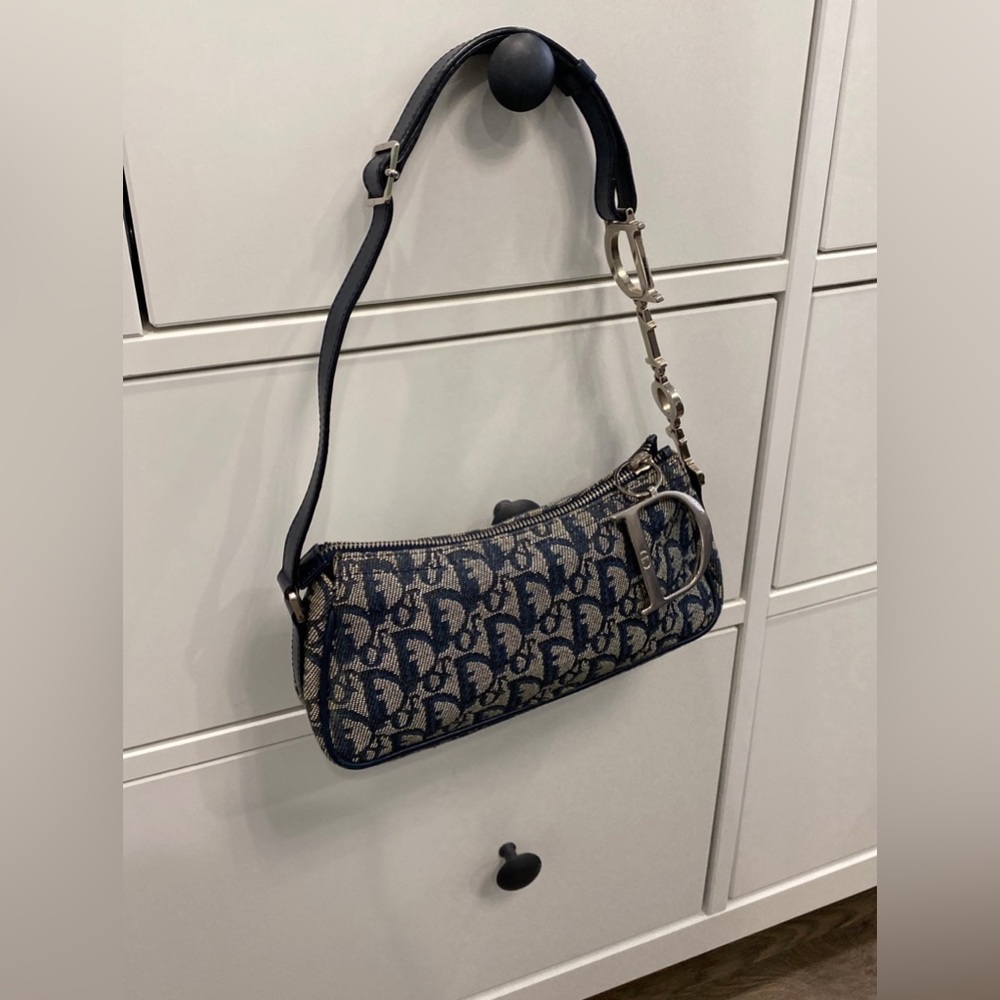 Vintage Dior Shoulder Bag / Trotter Charm Pochette / Navy Blue / Preloved